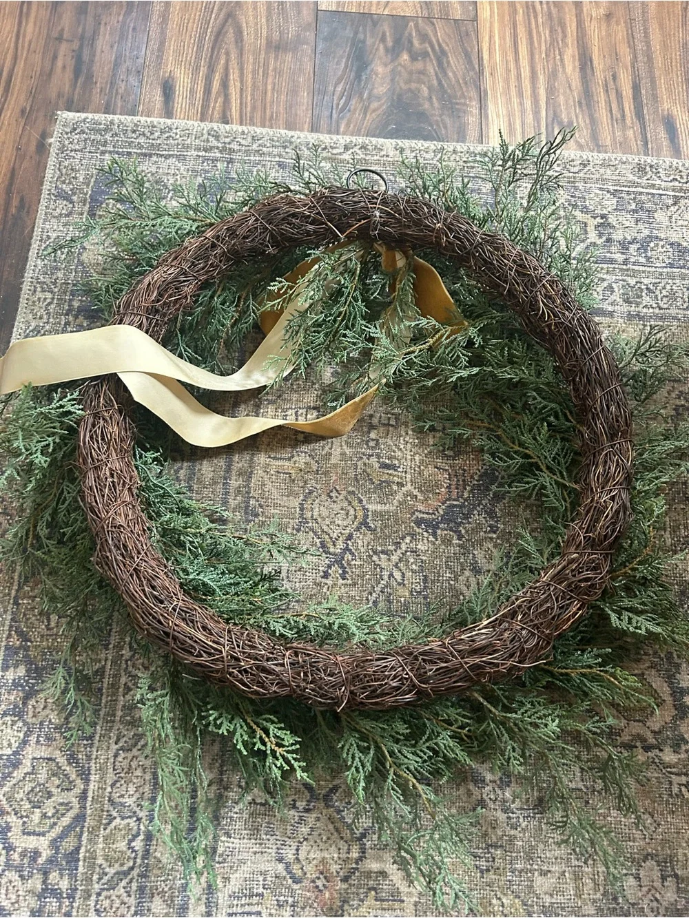 NWOT Threshold Green Juniper Holiday Wreath with Mustard Velvet Bow